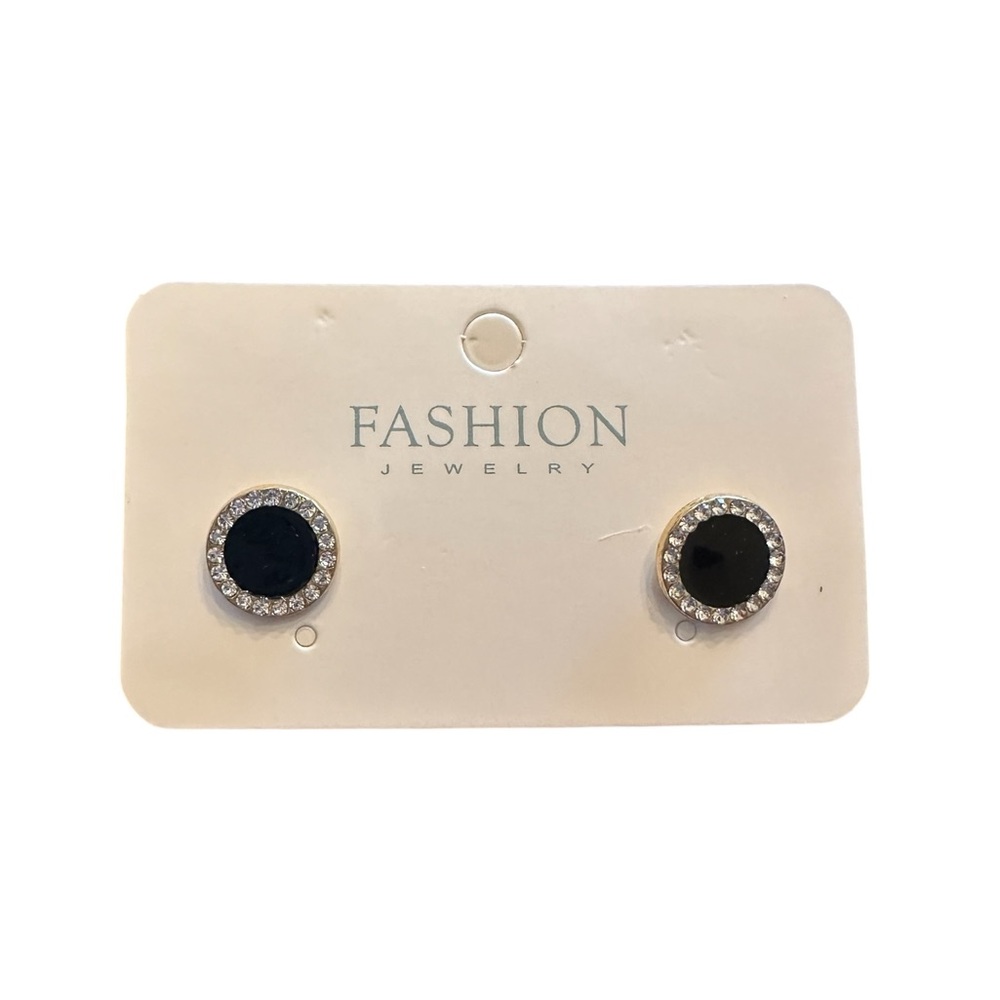 Fashion Jewelry Black and Rhinestone Accented Stud Earrings